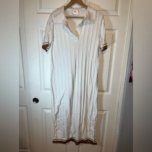 Elegant White and Brown Maxi Dress